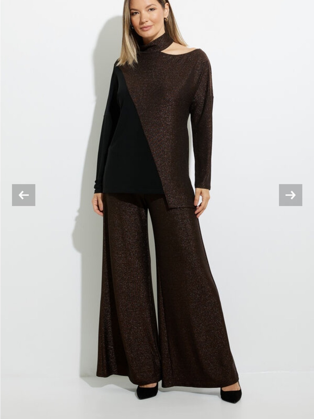 Joseph Ribkoff Black Gold Shimmer Wide Leg Trousers NEW